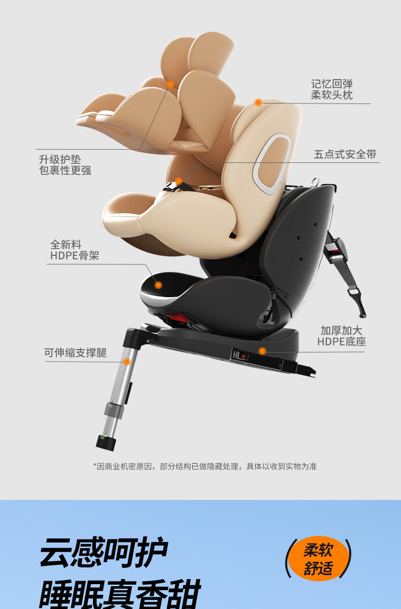 Child safety seat car baby car 360 degree rotation 0-12 years old seat can be reclined