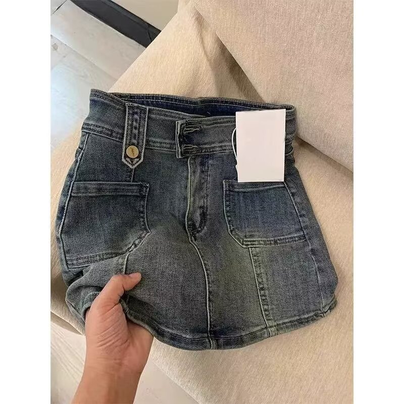 大码牛仔短裙女夏季梨形身材遮胯a字裙显瘦复古美式包臀半身裙子