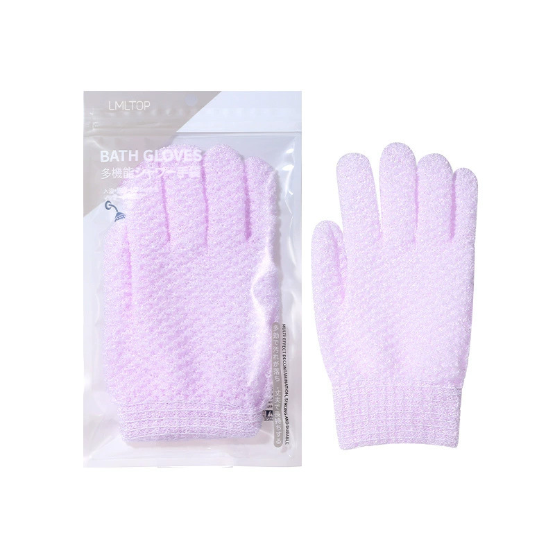 LMLTOP púrpura de doble cara guantes de baño esmerilado de malla tridimensional guantes de baño de vuelta Toalla de baño SY804