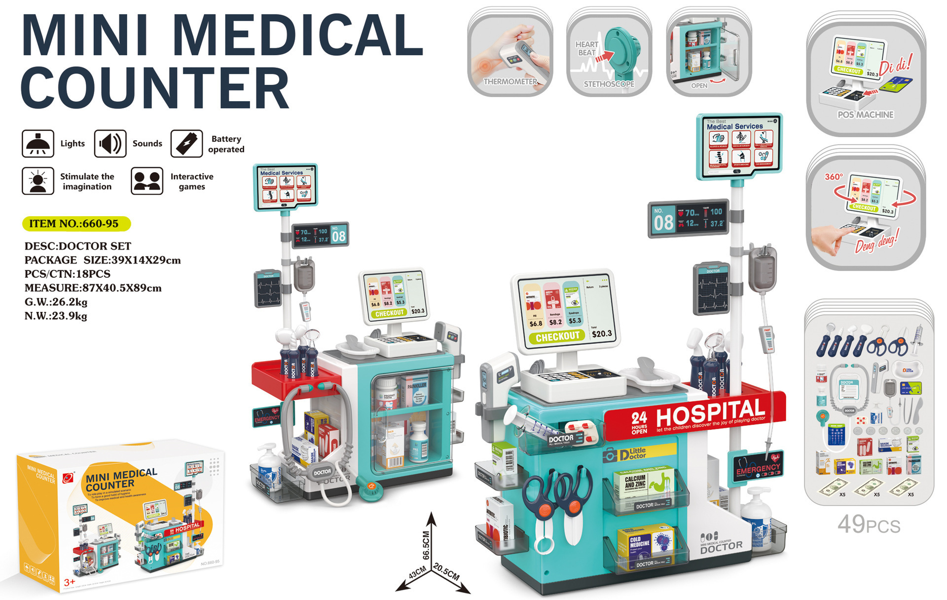 Simulación de inyección infantil transfronteriza estetoscopio termómetro conjunto médico médico mesa médica juguetes médicos caseros