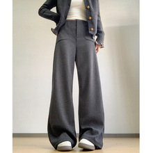 毛呢灰色阔腿裤女2025秋冬季高腰宽松慵懒风直筒裤垂感拖地休闲裤