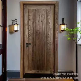 老榆木实木门卧室门房间门民宿酒店原木推拉式门复古室内入户门