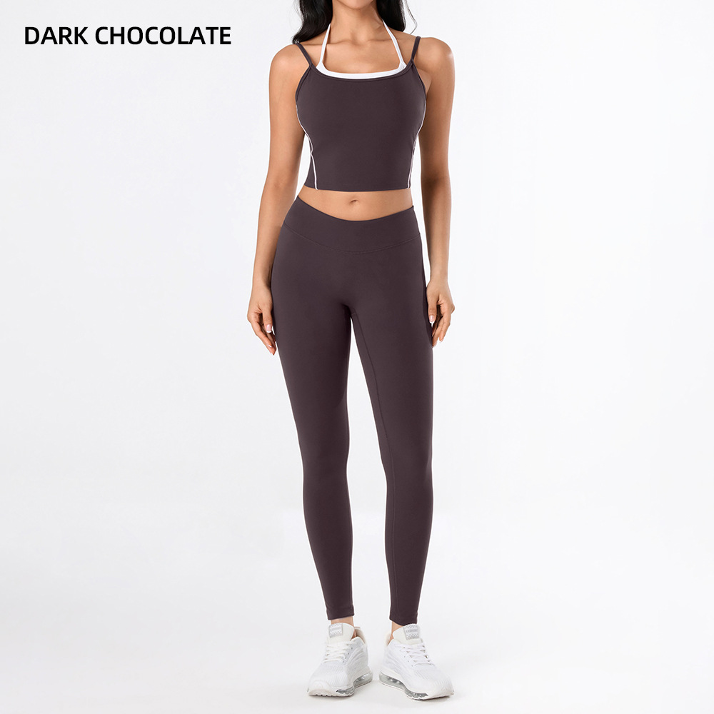 Yoga desnudo chaleco de mujer nuevo cintura alta hip running pantalones de entrenamiento elástico ajuste conjunto de ropa de entrenamiento