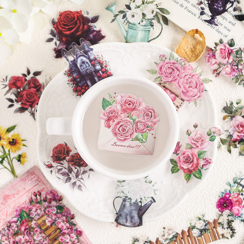 Antiguo jardín transparente pegatinas impermeables para mascotas bolsas diy diario pegatinas retro transfronterizas pegatinas de paisaje floral