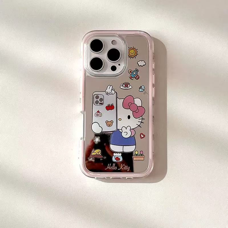 Lindo espejo selfie kt para iphone15 Apple 16ProMax funda para teléfono móvil 14 corazón de niña 13 dos en uno