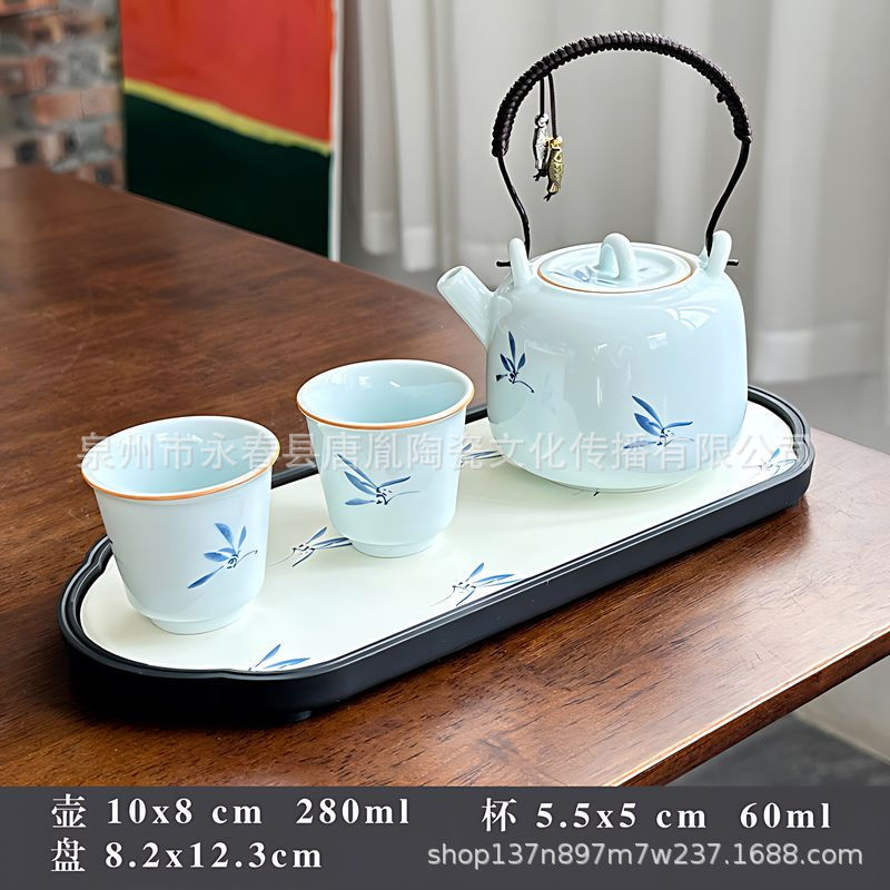 露营茶具便携式功夫茶具陶瓷提梁壶盖碗茶杯简易泡茶套装防烫新款