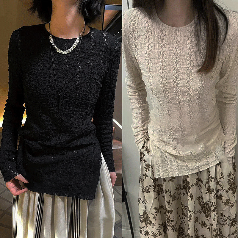 2025 New Product Designer Style Tonal Knitted Lace Bottoming Shirt for Women That Can Be Worn in All Seasons