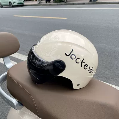 Motosiklet dəbilqələri – 3C certified electric vehicle helmet, summer - tea-black-short-mirror-806-letter-beige3c-certified