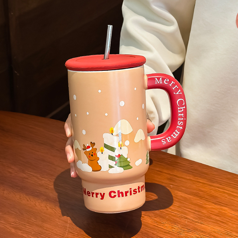 Regalos de Navidad de gran capacidad de tazas de cerámica tazas creativas lindas tazas de paja tazas de pareja regalos de mano para niños image 7