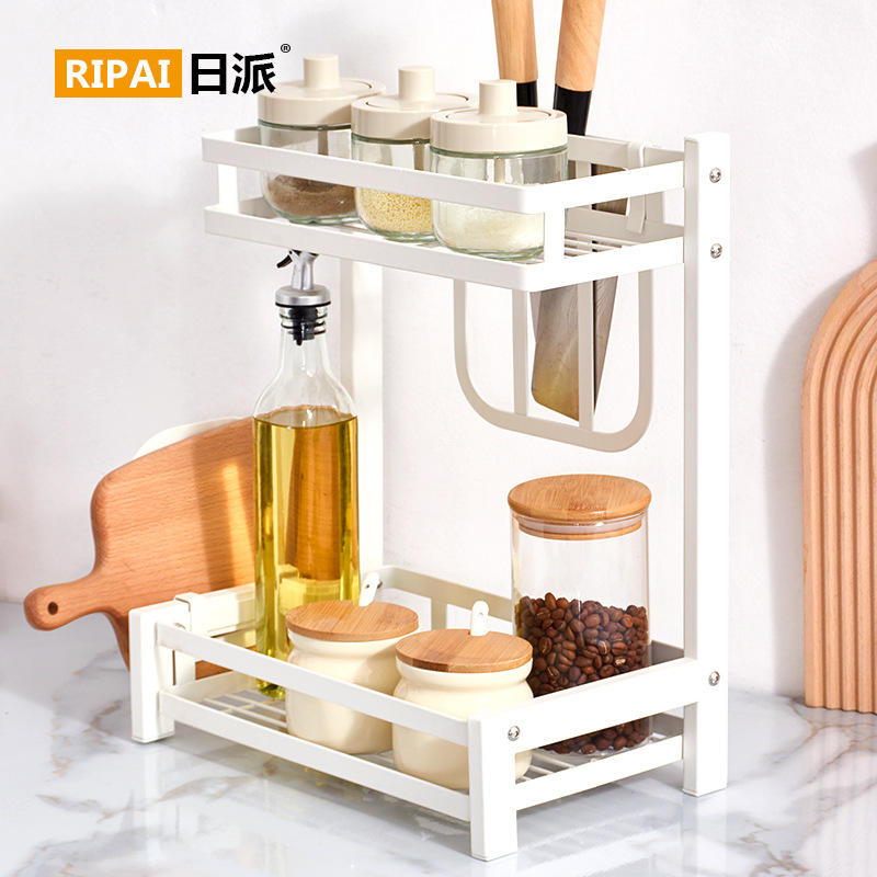 Estante de cocina multifuncional de estilo japonés estante de condimento de cocina tabla de cortar cuchillo estante de mesa integrado estante de condimento de doble capa