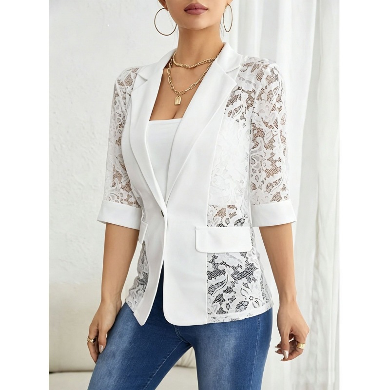 spring elegant solid color fashionable lace classic suit jacket