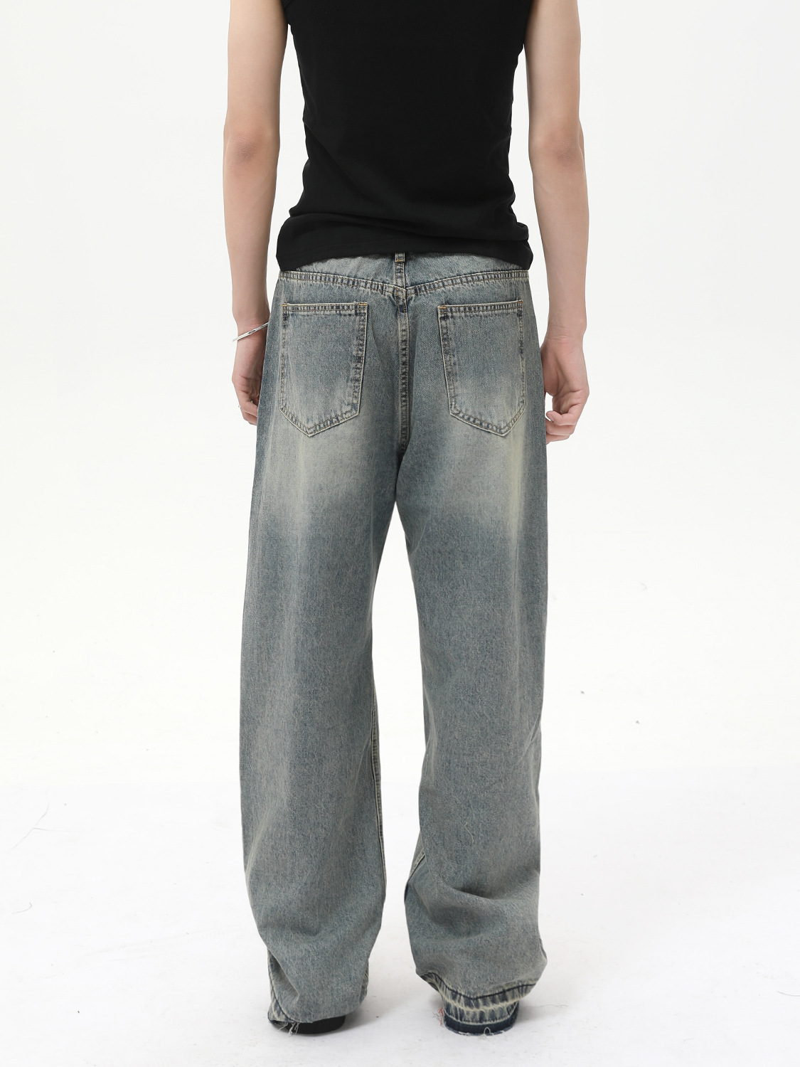 MTLCLOTHES para hombre | Vaqueros sueltos rectos casuales de todo fósforo de la calle alta