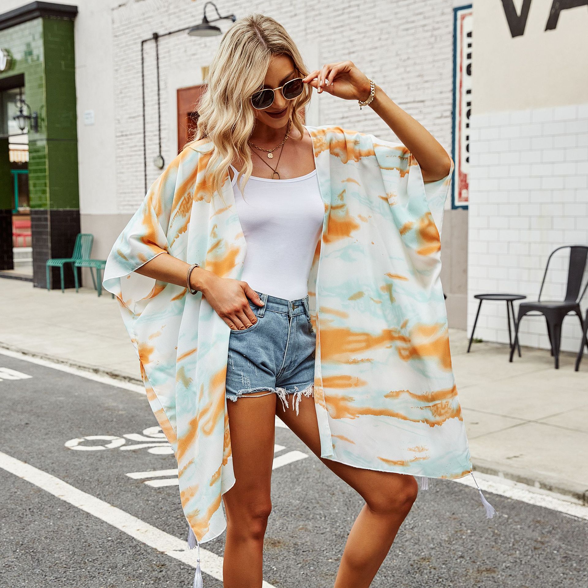 Sanya Seaside wear chiffon cardigan borla Chaqueta de punto medio de verano para mujer nueva blusa de playa al aire libre