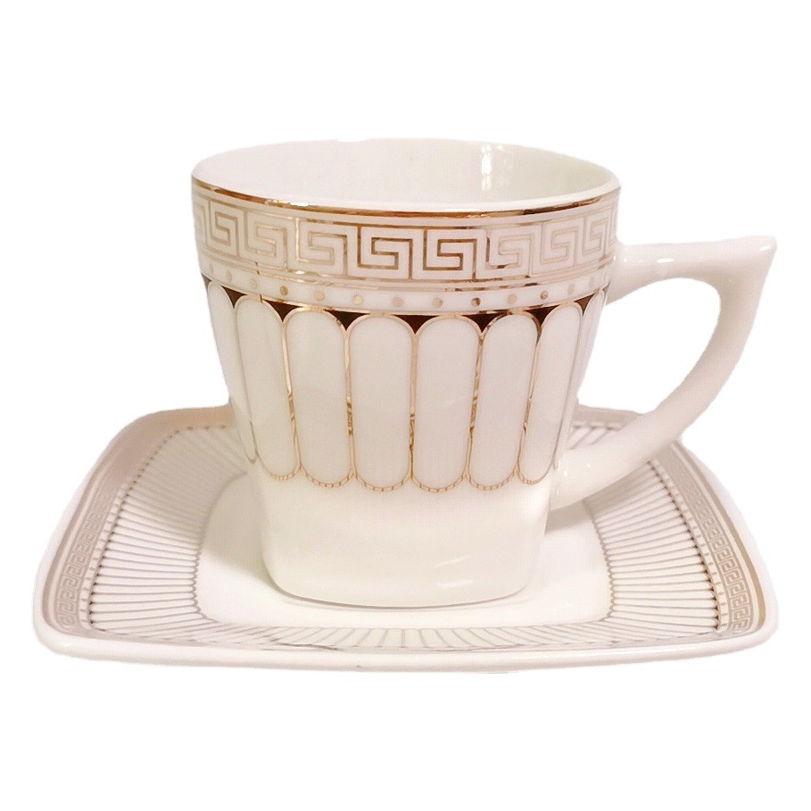 Oriente Medio concentrado de cerámica taza de café y platillo traje de pintura de oro gran pared lado pequeña capacidad 125ml taza de café 6 piezas conjunto venta al por mayor