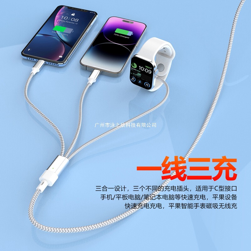 タイプ C からタイプ C + ライトニング + 磁気時計ワイヤレス充電器 1 ～ 3 つの充電ケーブルに適しています|undefined