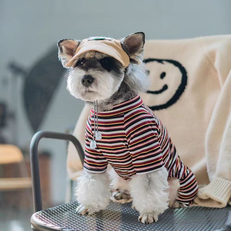 夏犬マルチカラーストライプ通気性薄いシュナウザー中小型犬クールストライプアイスシルク犬服|undefined