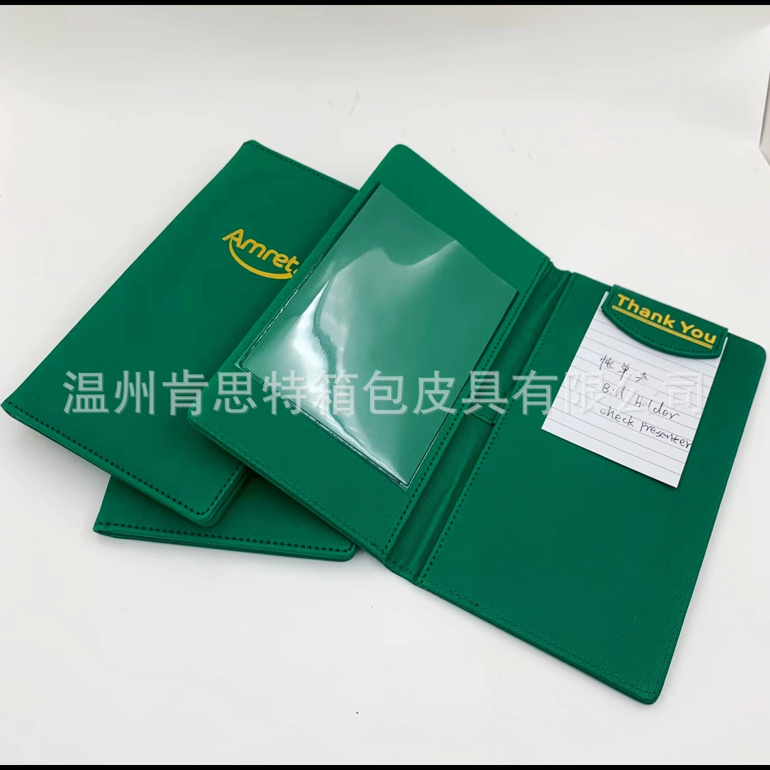 Производитель поставляет стерео для гостиничного ресторана, горячее тиснение логотипа, кожаный держатель для документов из искусственной кожи, держатель для купюр из искусственной кожи, держатель для квитанций