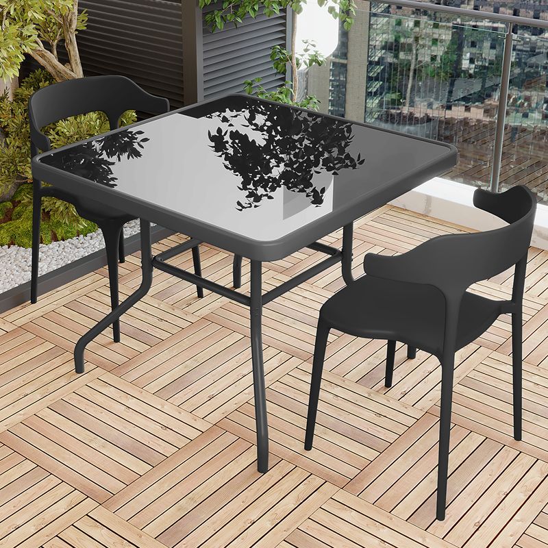 70cm 검정색 유리조립 사각테이블 + 의자 2개