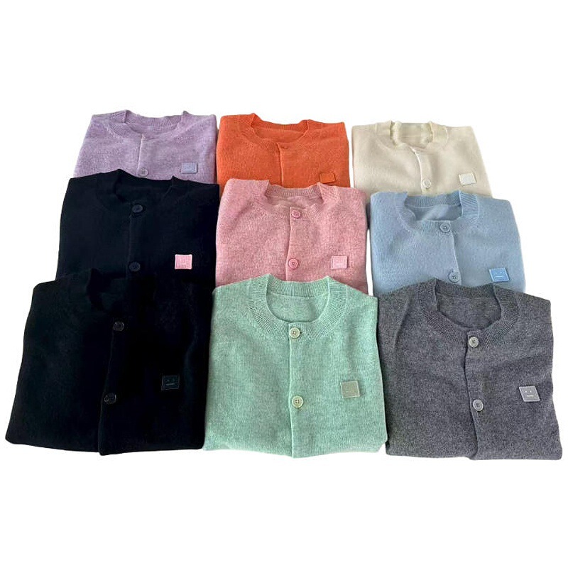 Foreign Trade High Version Ac Square Smiley Face Logo Cardigan Nanyou High Quality Wool Knitwear Women's Round Neck Long-Sleeved Knitwear