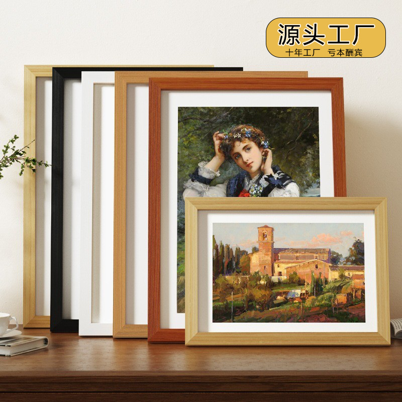 Large size wooden photo frame wholesale wall hanging photo wall 4k8k calligraphy rectangular display frame simple picture frame mounting