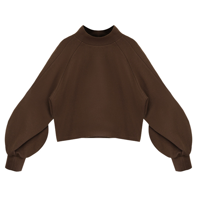 Diseño de alto grado de nicho medio cuello alto suelta corta pierna de cordero suéter de manga textura de las mujeres estilo de Chanel pullover top