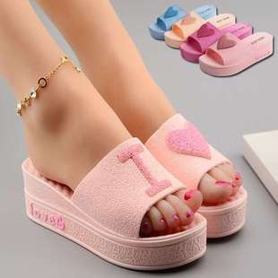 High-Heeled Women's Slippers, Women's Height-Increasing Non-Slip Fashion Sweet Pink Fish Mouth Thick-Soled Sandals, Non-Slip Platform Soles