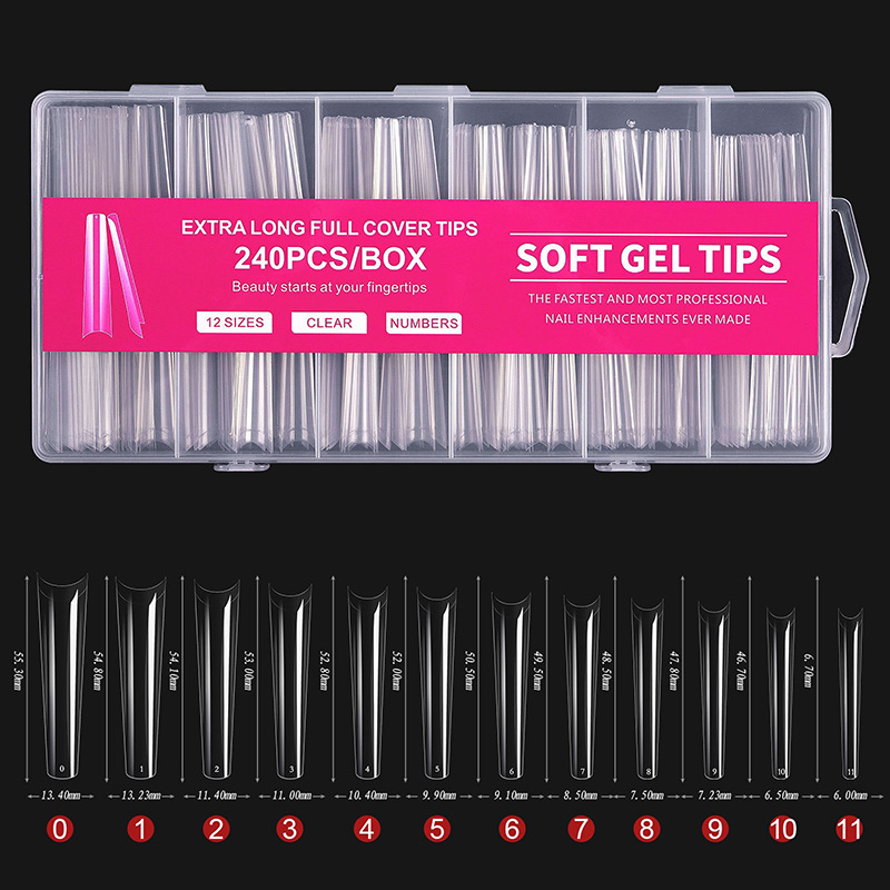 Pieza de clavo de tubo de agua Súper Larga manicura transfronteriza parche de uñas falso 240 piezas en caja transparente pasta completa pieza de clavo de mezclilla al por mayor