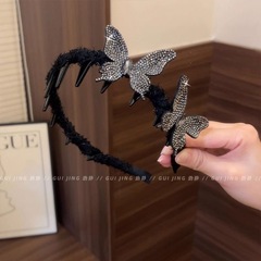 轻奢立体满钻蝴蝶结发箍2025新款高颅顶时尚洋气防滑带齿发卡头箍