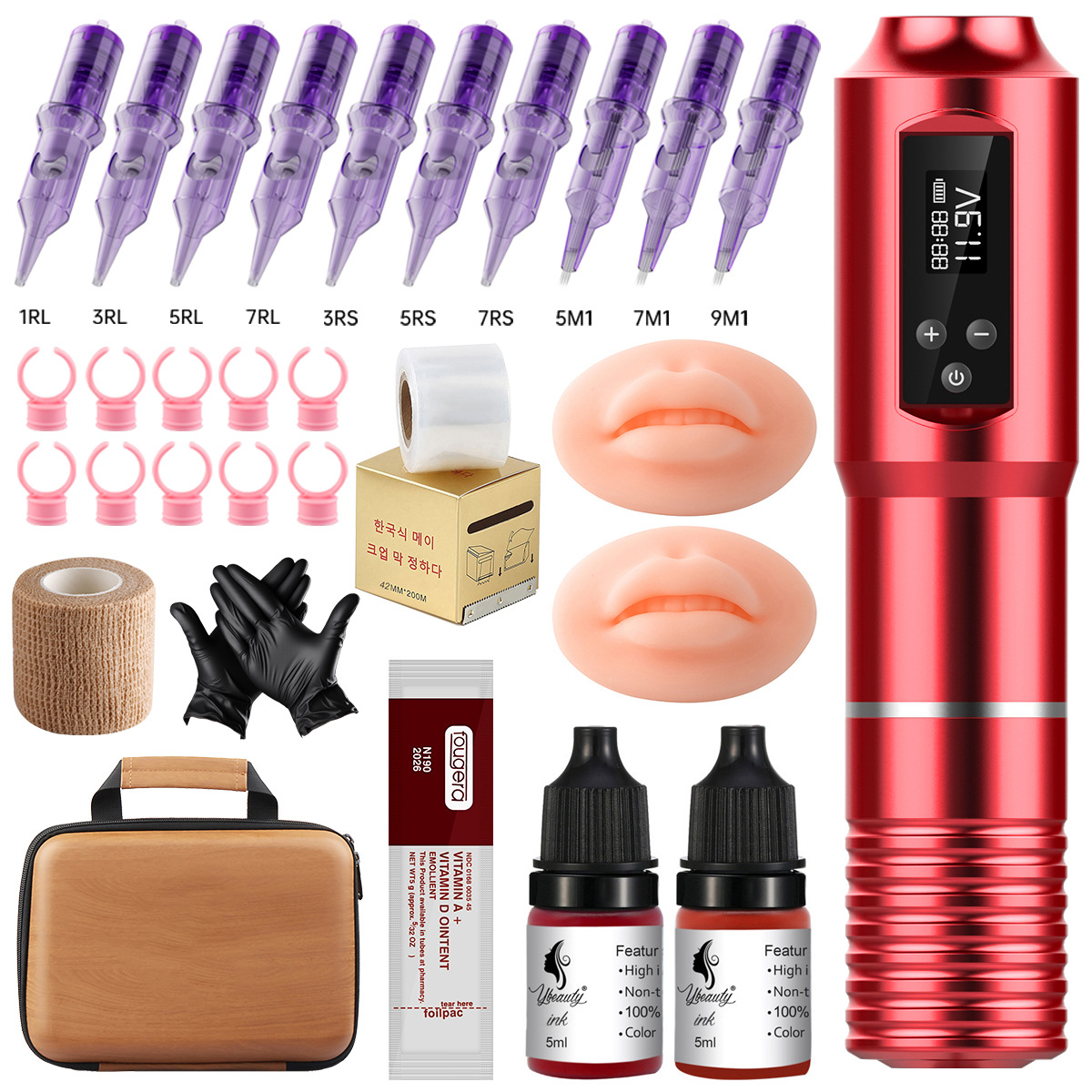 Tuffking pantalla inalámbrica conjunto de bordado todo en uno tira batería lápiz de tatuaje labial blanqueador tatuaje suministros de bordado