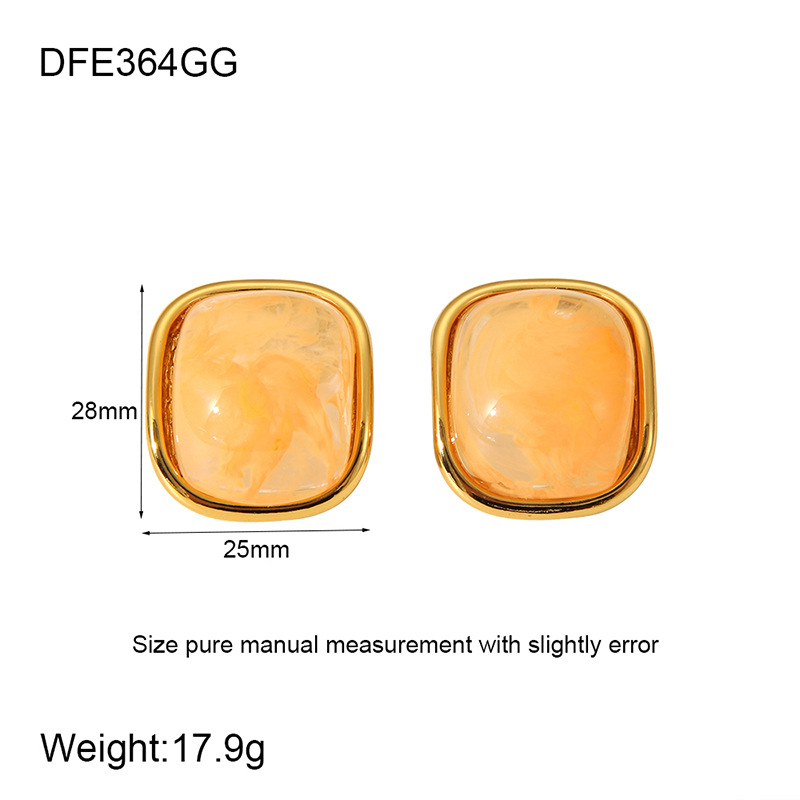 Geometric Pattern 1 Pair Classic Style Geometric Plating 304 Stainless Steel Resin 18K Gold Plated Ear Studs