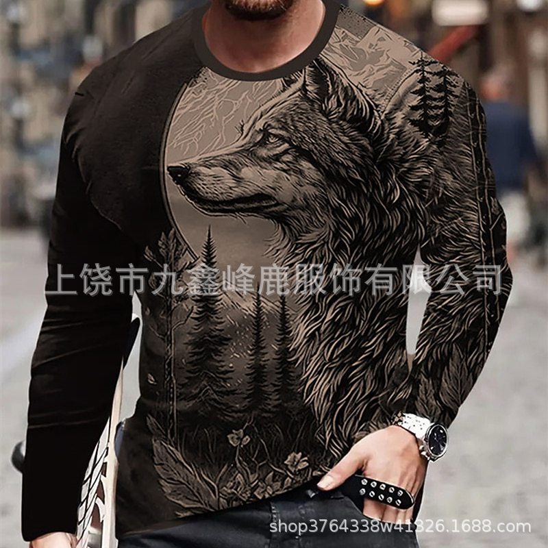 Dropshipping 2026 Halloween Animal Wolf Vintage Design Long Sleeve T-Shirt Casual Outdoor Daily Wear Autumn Winter Dropshipping 2026 Halloween Animal Wolf Vintage Design Long Sleeve T-Shirt Casual Outdoor Daily Wear Autumn Winter