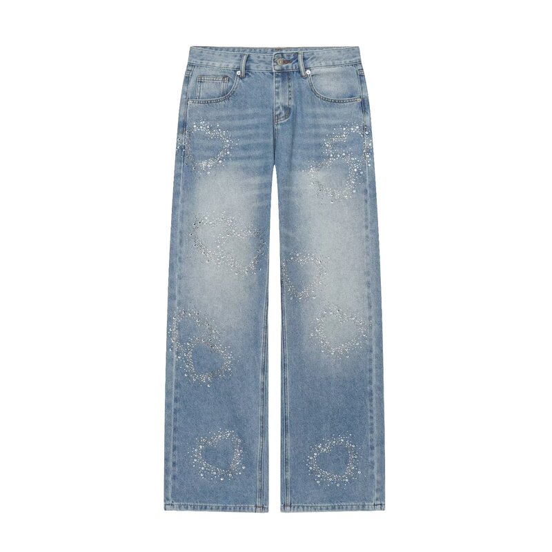 Cross-Border Aliexpress 2026 Spring New Women's Loose Casual Low-Waist Sequined Jeans 6688010