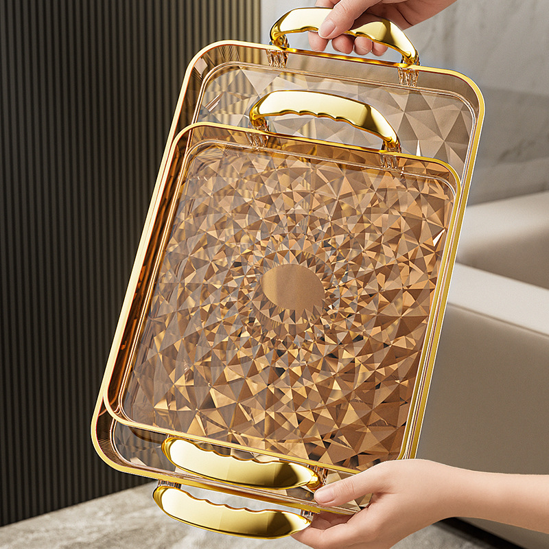 Ins-Style Double-Handle Tray Rectangular Home Living Room Water Cup Wine Glass Tea Tray Light Luxury Coffee Table Cake Fruit Tray