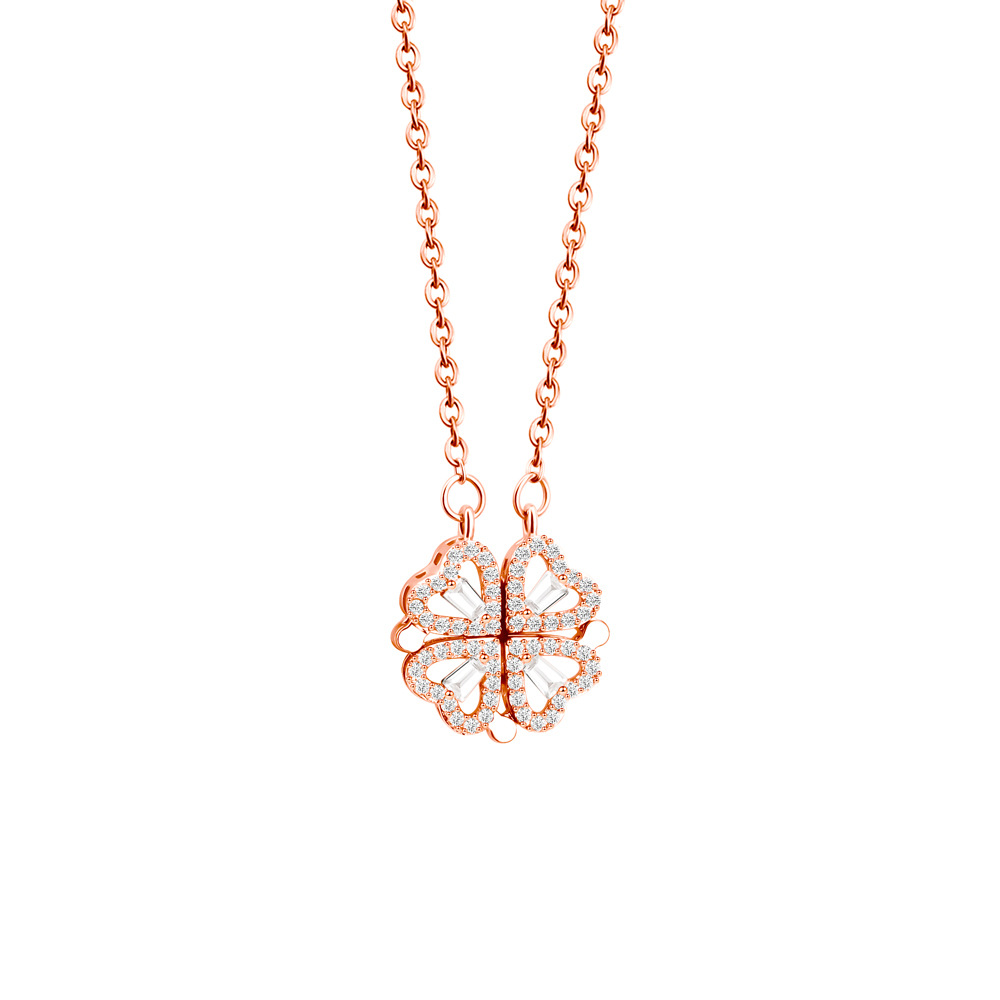 1 Piece Quantity Stainless Steel Copper Simple Style Four Leaf Clover Plating Inlay Zircon Pendant Necklace