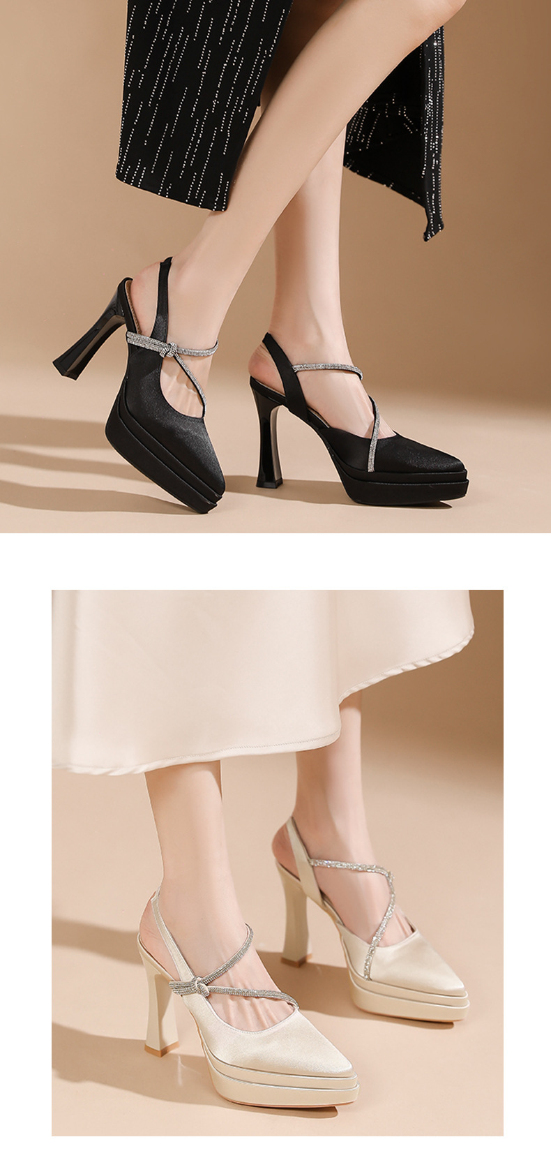 Sandal cao gót nữ mũi nhọn quai ngang đế platform gót 11 cm — Đen - 11cm chi tiết 6