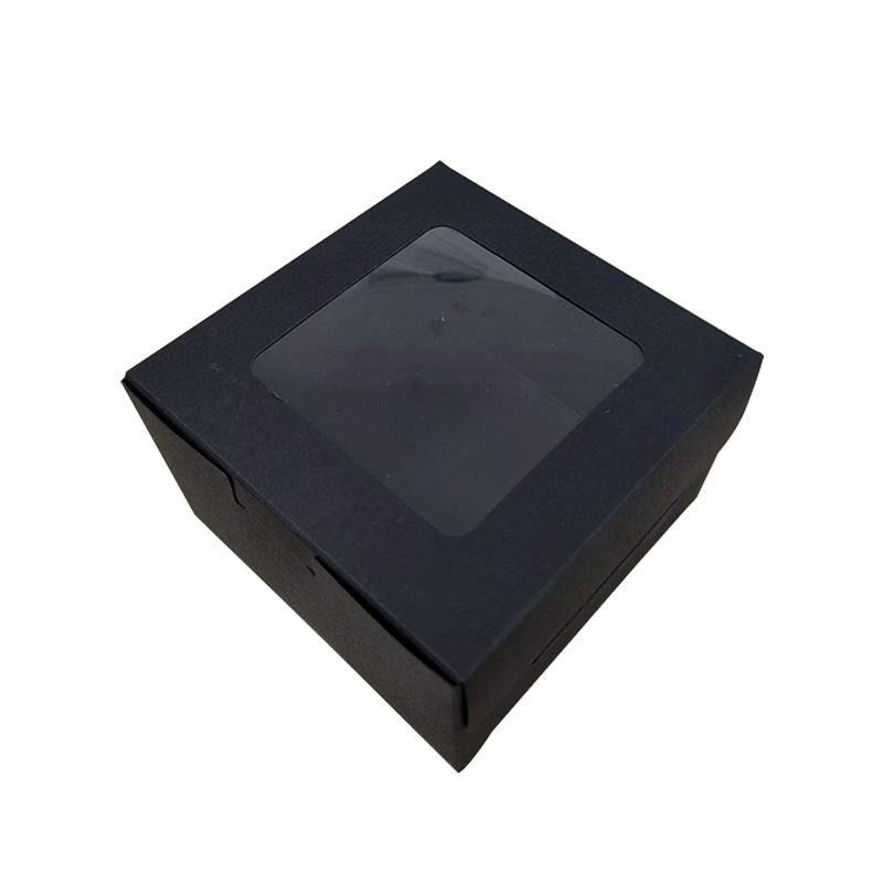 Caja de pastel cuadrado de papel Kraft transfronterizo caja de papel de ventana hueca caja de embalaje de Tarjeta blanca donut de caramelo macaron