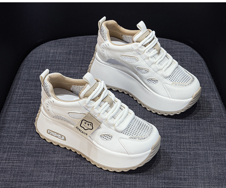 Platform White Sneakers 2025 New Style Height Increasing 8cm Small Foot Appearance Casual Versatile Color Block Mesh_vogvips.com
