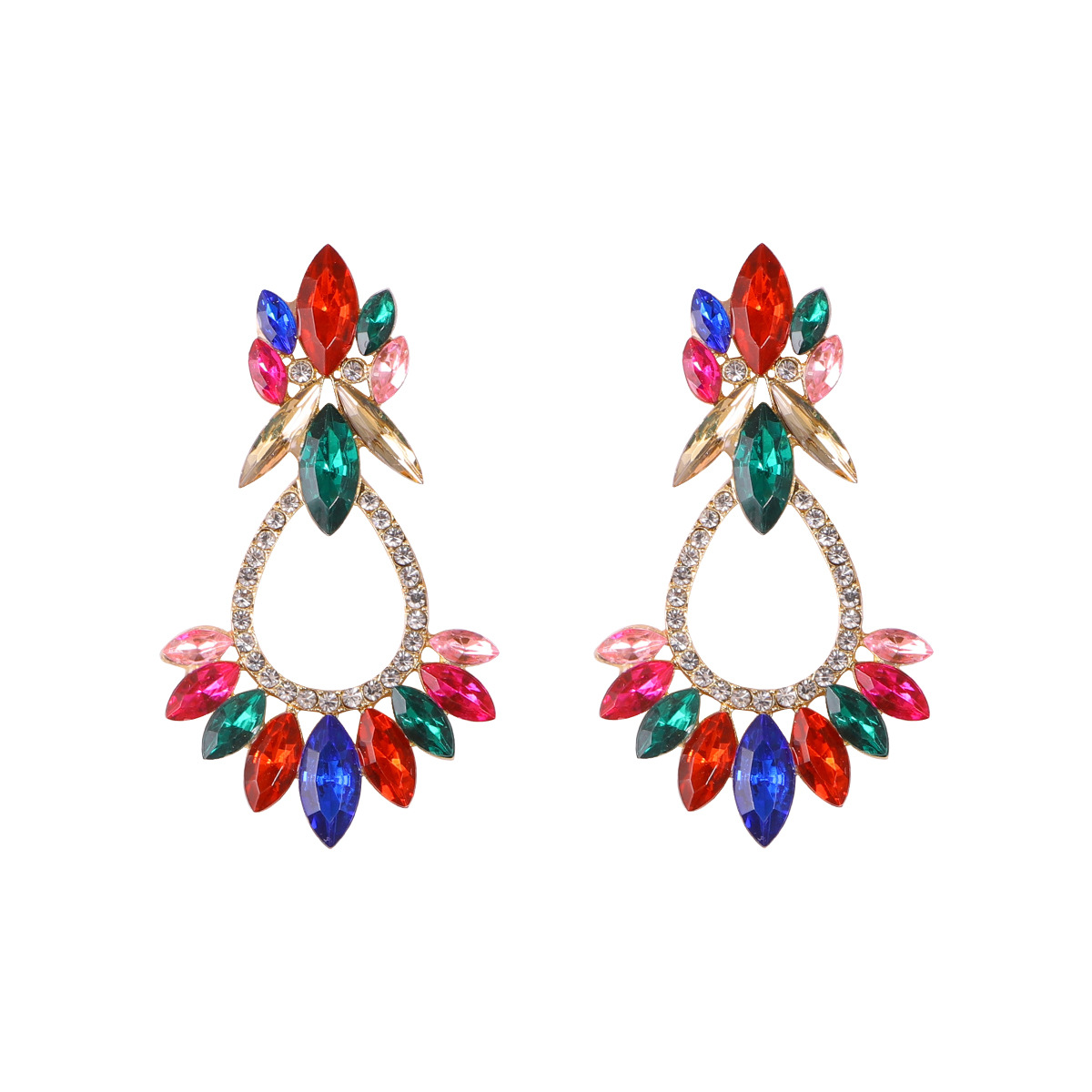 New Fashion Flower Shape Inlaid Rhinestone Big Drop Earrings display picture 3