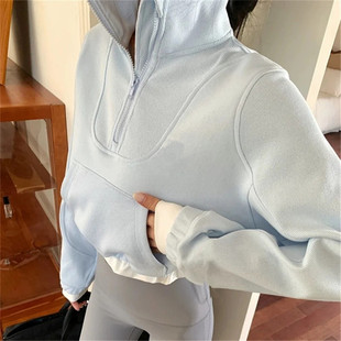 24 European and American style women's new pullover sweater Spring stand collar half brushed thread pullover short top