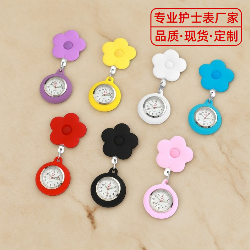 Flower Nurse Watch Easy-Pull Buckle Telescopic Rope Pocket Watch Stretchable Hanging Watch Doctor Nurse Work Watch Student Exam Watch