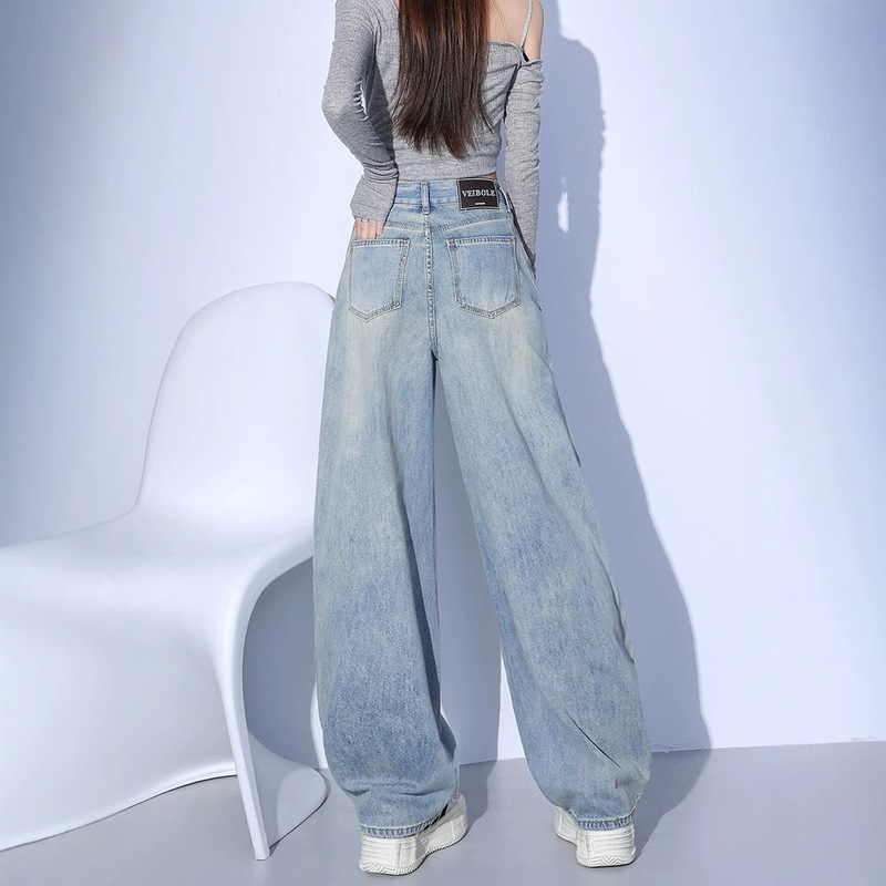 女性用ライトカラーカーブジーンズ2025春秋新作今年人気のサルサバナナワイドレッグパンツ|undefined