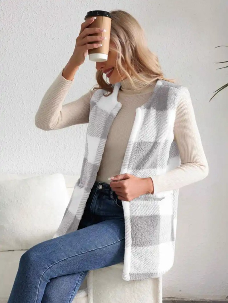 Damenbekleidung Mantel locker kariert Damen Strickjacke Mode Pullover_voghion.com