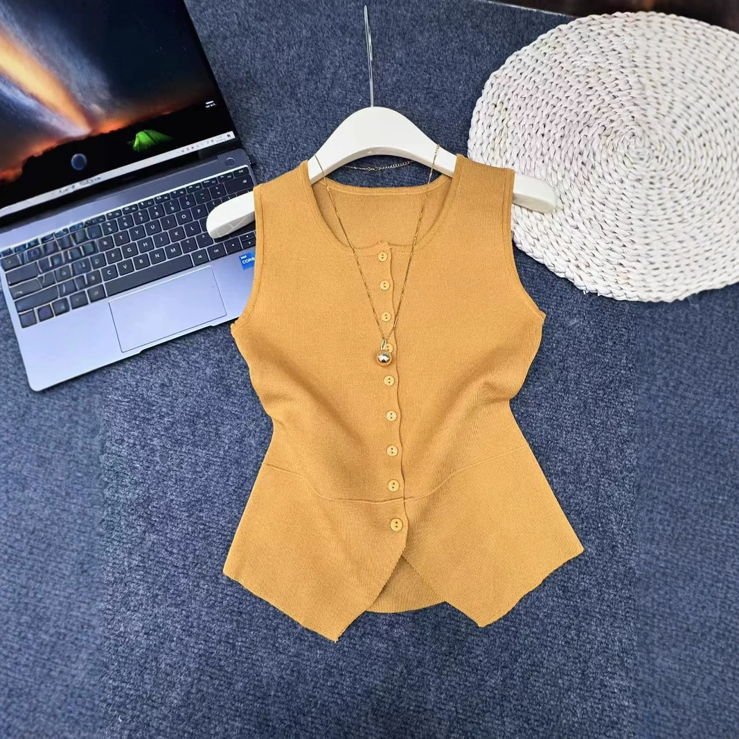 Фактический снимок нового женского жилета без рукавов Hangzhou Sijiqing для лета, элегантного, легкого и зрелого стиля, повседневного и универсального топа.