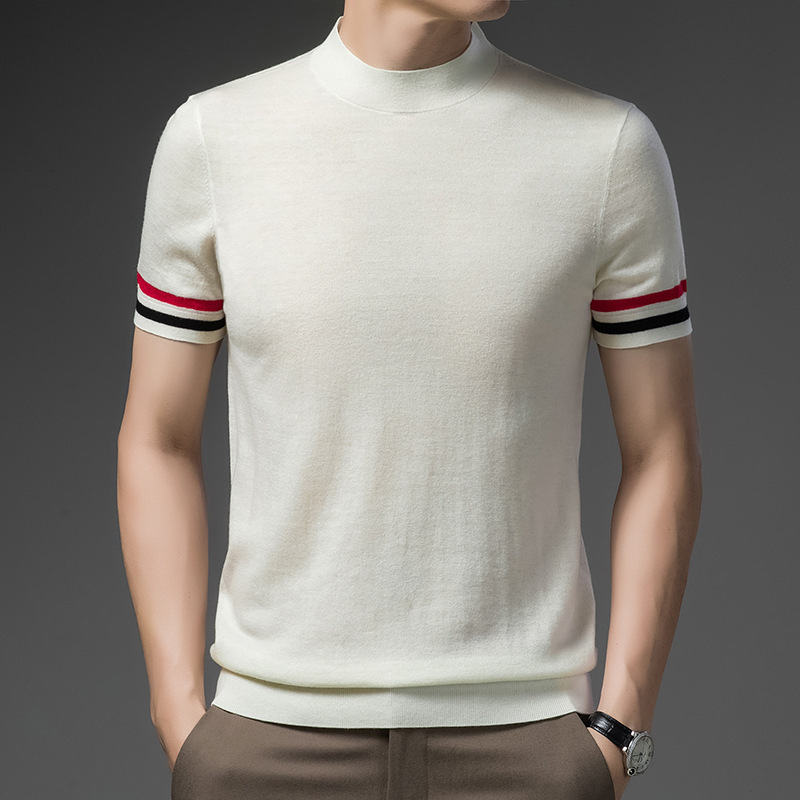 2026 New Spring and Autumn Style Pure Wool Short-Sleeved Knitwear for Young and Middle-Aged Men, Slim and Stylish, 100% Sheep Wool