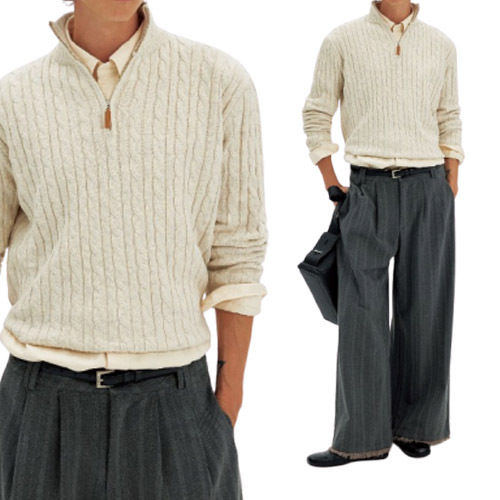 Explosiones transfronterizas de tamaño europeo medio cremallera jersey de hilado suéter hombre viejo viento de negocios otoño invierno fábrica al por mayor