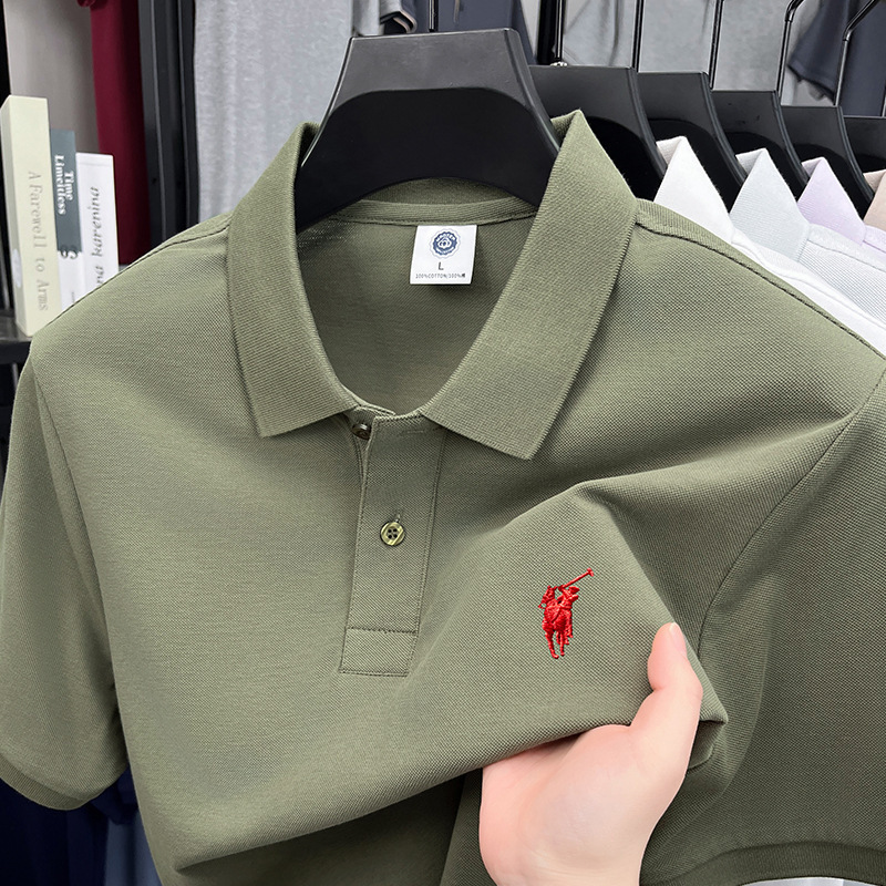 保罗棉POLO衫短袖休闲男士新款纯色小马标刺绣翻领T恤男|undefined