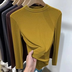 2025新款纯色内搭半高领打底衫女春秋减龄修身显瘦长袖T恤上衣