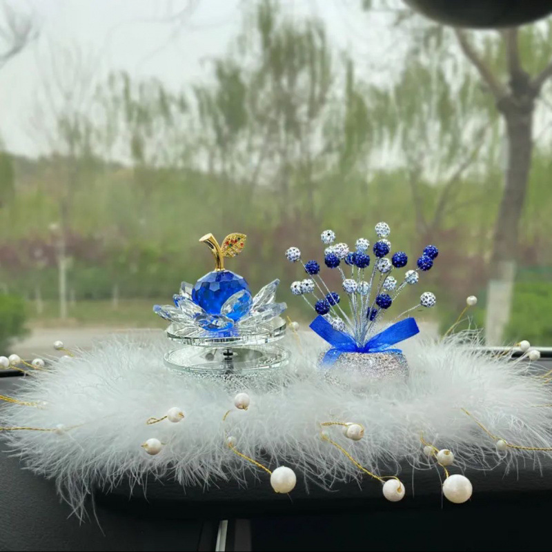 (2개) 인터넷 축하 태양 에너지 회전 크리스탈 애플 자동차 향수 장식품 자동차 아로마 테라피 자동차 인테리어 장식 용품 여성