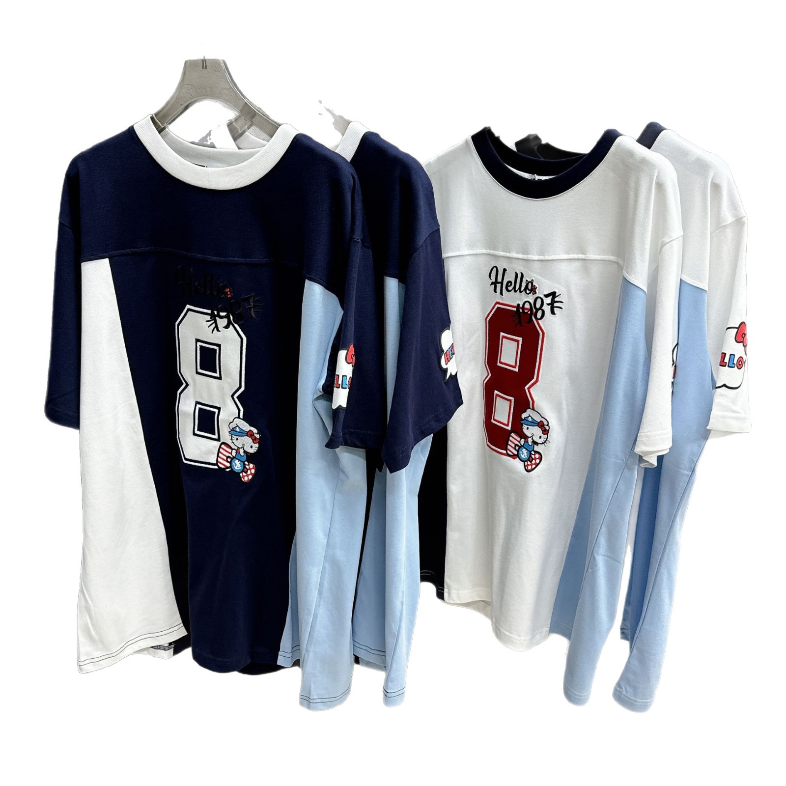 韓国版INSリラックスかわいい個性kitty8文字ジャージカラーブロック半袖Tシャツレディーストレンド