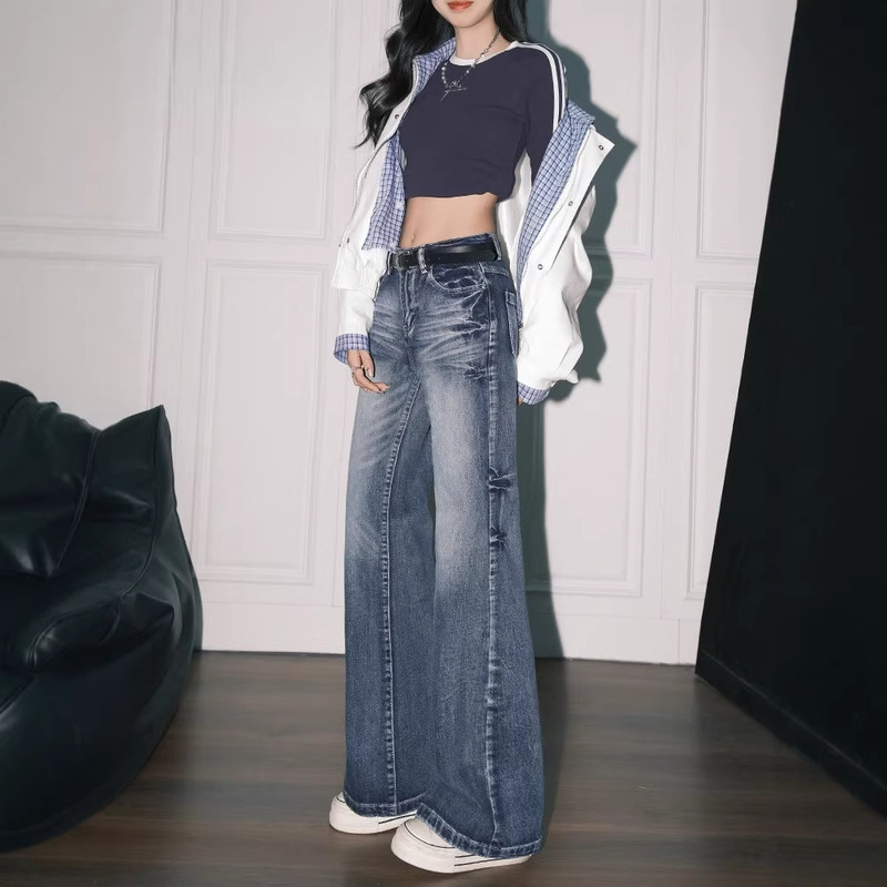American Retro Jeans for Women, Wide-Leg Jeans for Women, Fleece-Lined Straight-Leg Pants, Low-Waist Slimming Winter Pants American Retro Jeans for Women, Wide-Leg Jeans for Women, Fleece-Lined Straight-Leg Pants, Low-Waist Slimming Winter Pants